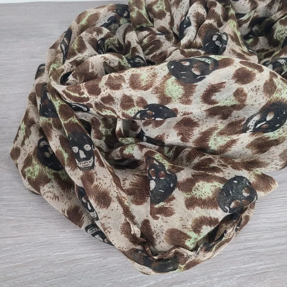 Animal Print Halloween‎ Goth Grunge Punk Black Skull Scarf Fringe Soft